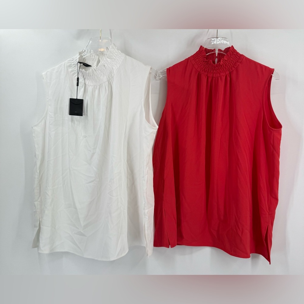 Ming Wang X 2 Smocked Neckline Crepe de Chine Blouse size large